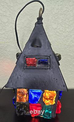 Vintage 10 Tall Nader Chunk Stained Glass Lamp Mid Century Modern Lamp