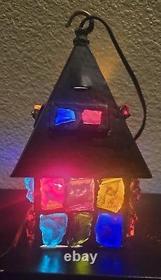 Vintage 10 Tall Nader Chunk Stained Glass Lamp Mid Century Modern Lamp