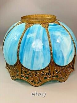 Vintage 14 Tiffany Victorian Style Blue Stained Slag Glass Lamp Shade