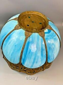 Vintage 14 Tiffany Victorian Style Blue Stained Slag Glass Lamp Shade