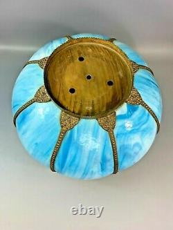 Vintage 14 Tiffany Victorian Style Blue Stained Slag Glass Lamp Shade