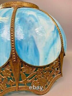 Vintage 14 Tiffany Victorian Style Blue Stained Slag Glass Lamp Shade