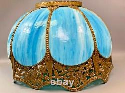 Vintage 14 Tiffany Victorian Style Blue Stained Slag Glass Lamp Shade