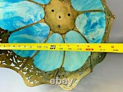 Vintage 14 Tiffany Victorian Style Blue Stained Slag Glass Lamp Shade