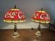 Vintage 15 Coca Cola Tiffany Style Plastic Stained Glass Shade Table Lamp Set