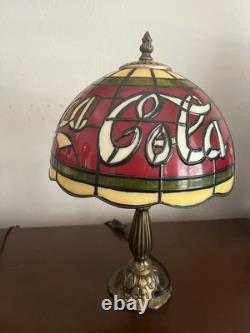 Vintage 15 Coca Cola Tiffany Style Plastic Stained Glass Shade Table Lamp Set