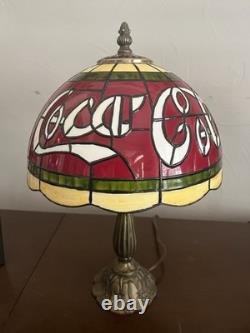 Vintage 15 Coca Cola Tiffany Style Plastic Stained Glass Shade Table Lamp Set