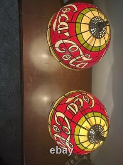 Vintage 15 Coca Cola Tiffany Style Plastic Stained Glass Shade Table Lamp Set