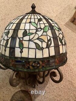 Vintage 1960's Tiffany Style Stained Glass Hanging Lamp Ceiling Chandelier