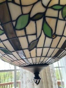 Vintage 1960's Tiffany Style Stained Glass Hanging Lamp Ceiling Chandelier