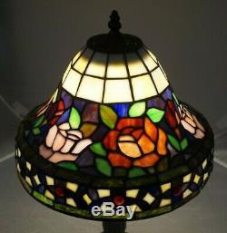Vintage 1960s 70s Era Leaded Stained Art Glass Dome Shade Electric Table Lamp