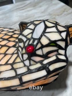 Vintage 1999 Tiffany Style CAT Lamp Stained Glass Decorate Night Light