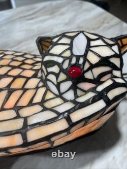 Vintage 1999 Tiffany Style CAT Lamp Stained Glass Decorate Night Light