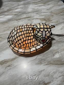Vintage 1999 Tiffany Style CAT Lamp Stained Glass Decorate Night Light