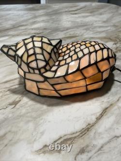 Vintage 1999 Tiffany Style CAT Lamp Stained Glass Decorate Night Light