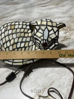 Vintage 1999 Tiffany Style CAT Lamp Stained Glass Decorate Night Light