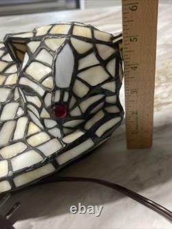 Vintage 1999 Tiffany Style CAT Lamp Stained Glass Decorate Night Light
