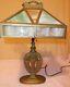 Vintage/antique Stained/slag Glass Table Lamp 1930's/1940's Green/white/caramel