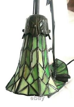 Vintage Arched Dragonfly Bronze/Stained Glass Lily Pad Lamp