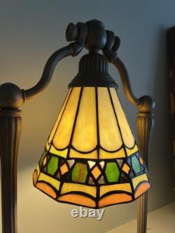 Vintage Art Nouveau Style Stained Glass Bell Harp Table Lamp