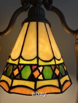 Vintage Art Nouveau Style Stained Glass Bell Harp Table Lamp