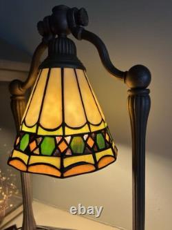 Vintage Art Nouveau Style Stained Glass Bell Harp Table Lamp