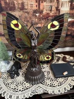 Vintage Art Nouveau Tiffany Style Fairy Stained Glass Lamp