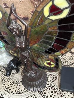 Vintage Art Nouveau Tiffany Style Fairy Stained Glass Lamp