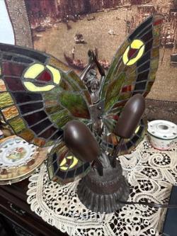 Vintage Art Nouveau Tiffany Style Fairy Stained Glass Lamp