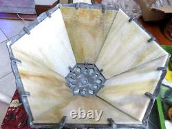 Vintage Art Nouveau Victorian 6 Panel Slag Stained Glass Table Lamp lighted base