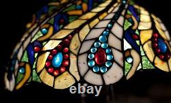 Vintage Artist Creation Tiffany Style Stained Glass Table Lamp Hand Made 24Hx17W