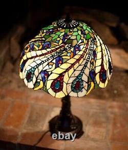 Vintage Artist Creation Tiffany Style Stained Glass Table Lamp Hand Made 24Hx17W