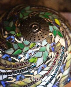 Vintage Artist Creation Tiffany Style Stained Glass Table Lamp Hand Made 24Hx17W