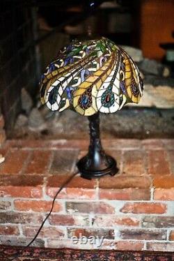 Vintage Artist Creation Tiffany Style Stained Glass Table Lamp Hand Made 24Hx17W