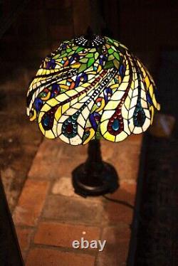 Vintage Artist Creation Tiffany Style Stained Glass Table Lamp Hand Made 24Hx17W