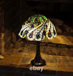 Vintage Artist Creation Tiffany Style Stained Glass Table Lamp Hand Made 24Hx17W