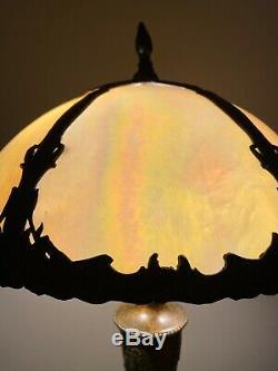 Vintage Authentic Dale Tiffany 2 Light 24 Table Lamp Slag Marble Glass Shade