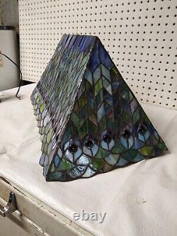 Vintage Blue Peacock Stained Glass Lamp Shade Matching Sconces