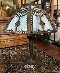 Vintage Bradley & Hubbard era Bronze stained glass lamp