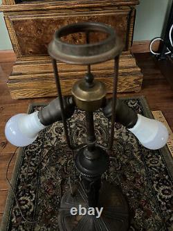 Vintage Bradley & Hubbard era Bronze stained glass lamp