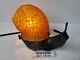 Vintage Cast Iron Snail With Amber Stained Glass Shell Lamp
