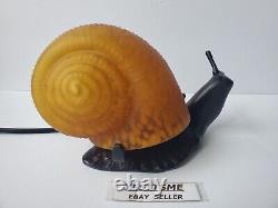 Vintage Cast Iron Snail with Amber Stained Glass Shell Lamp