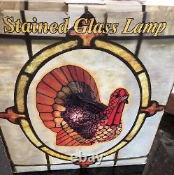 Vintage Colorful STAINED GLASS Lamp Thanksgiving TURKEY in Box