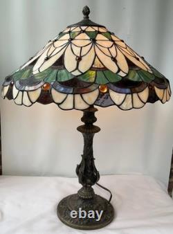 Vintage Colorful Tiffany Style Stained Glass Table Lamp 26X21 Tested
