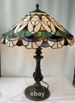 Vintage Colorful Tiffany Style Stained Glass Table Lamp 26X21 Tested