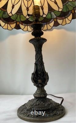 Vintage Colorful Tiffany Style Stained Glass Table Lamp 26X21 Tested