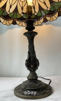 Vintage Colorful Tiffany Style Stained Glass Table Lamp 26X21 Tested