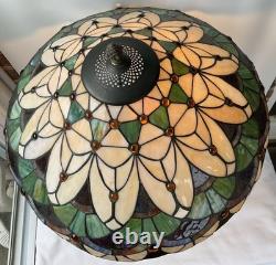 Vintage Colorful Tiffany Style Stained Glass Table Lamp 26X21 Tested