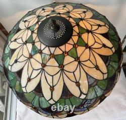 Vintage Colorful Tiffany Style Stained Glass Table Lamp 26X21 Tested