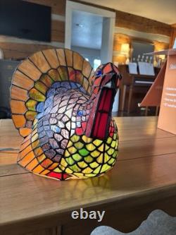 Vintage Cracker Barrel Tiffany Style Stained Glass Turkey Lamp Thanksgiving